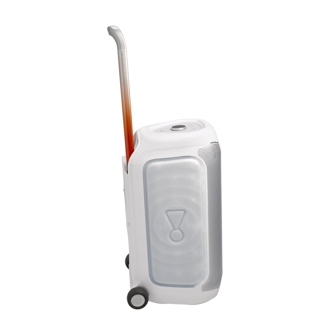 JBL PartyBox 330 - White - Portable party speaker with JBL legendary sound, futuristic lighting, a telescopic handle and wide wheels. - Left image number null