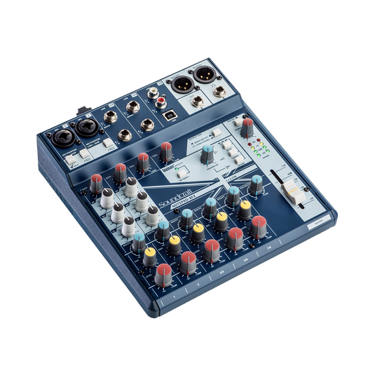 Notepad-8FX - Dark Blue - Small-format analog mixing console with USB I/O and Lexicon effects - Hero image number null
