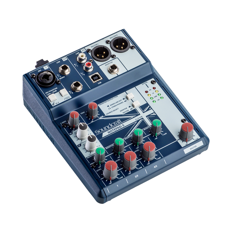Notepad-5 - Dark Blue - Small-format analog mixing console with USB I/O - Hero image number null