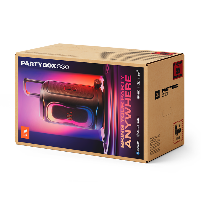 JBL PartyBox 330 - Black - Portable party speaker with JBL legendary sound, futuristic lighting, a telescopic handle and wide wheels. - Detailshot 9 image number null