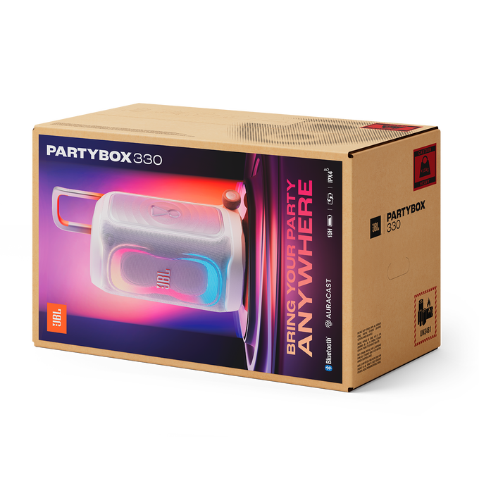 JBL PartyBox 330 - White - Portable party speaker with JBL legendary sound, futuristic lighting, a telescopic handle and wide wheels. - Detailshot 9 image number null