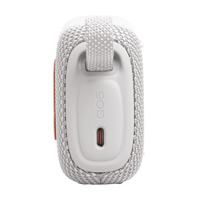JBL Go 5 - White CSTM - Ultra-portable waterproof and drop-proof speaker with JBL legendary sound and ambient edge lighting - Left image number null