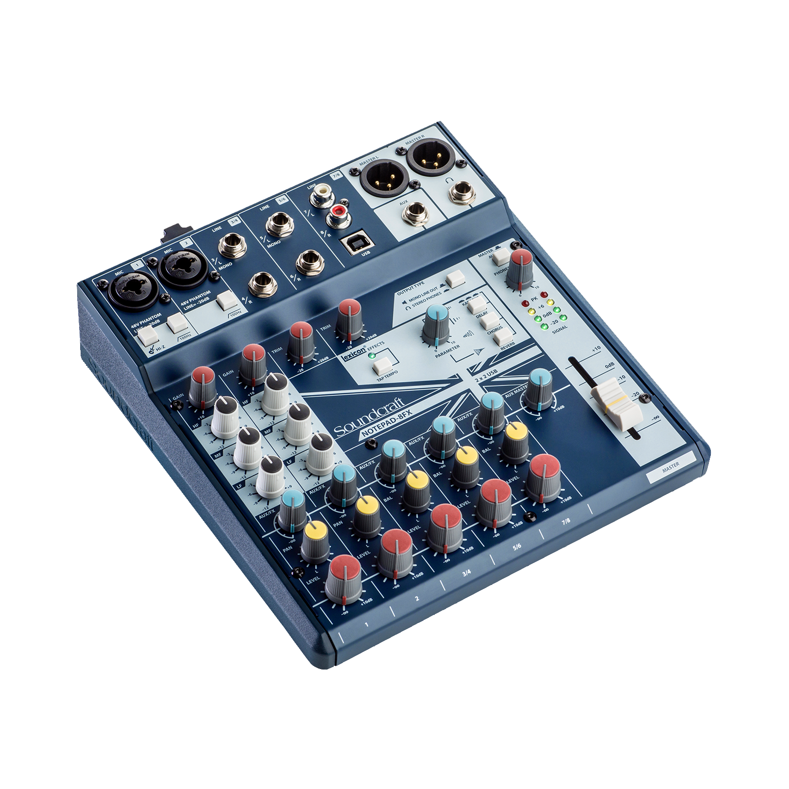 Notepad-8FX (B-Stock) - Dark Blue - Small-format analog mixing console with USB I/O and Lexicon effects - Hero