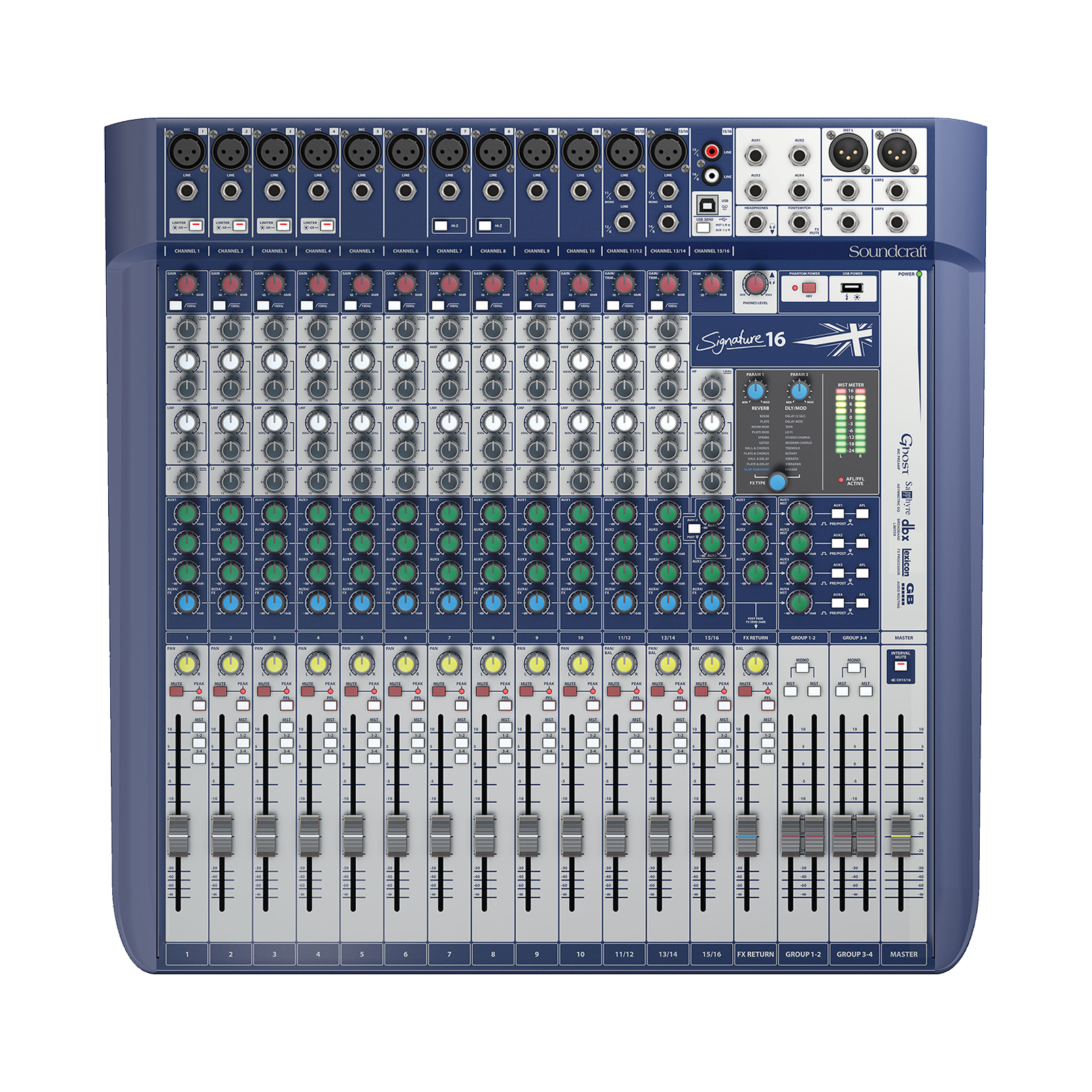 Signature 16 - Dark Blue - 16-input small format analogue mixer with onboard effects - Front