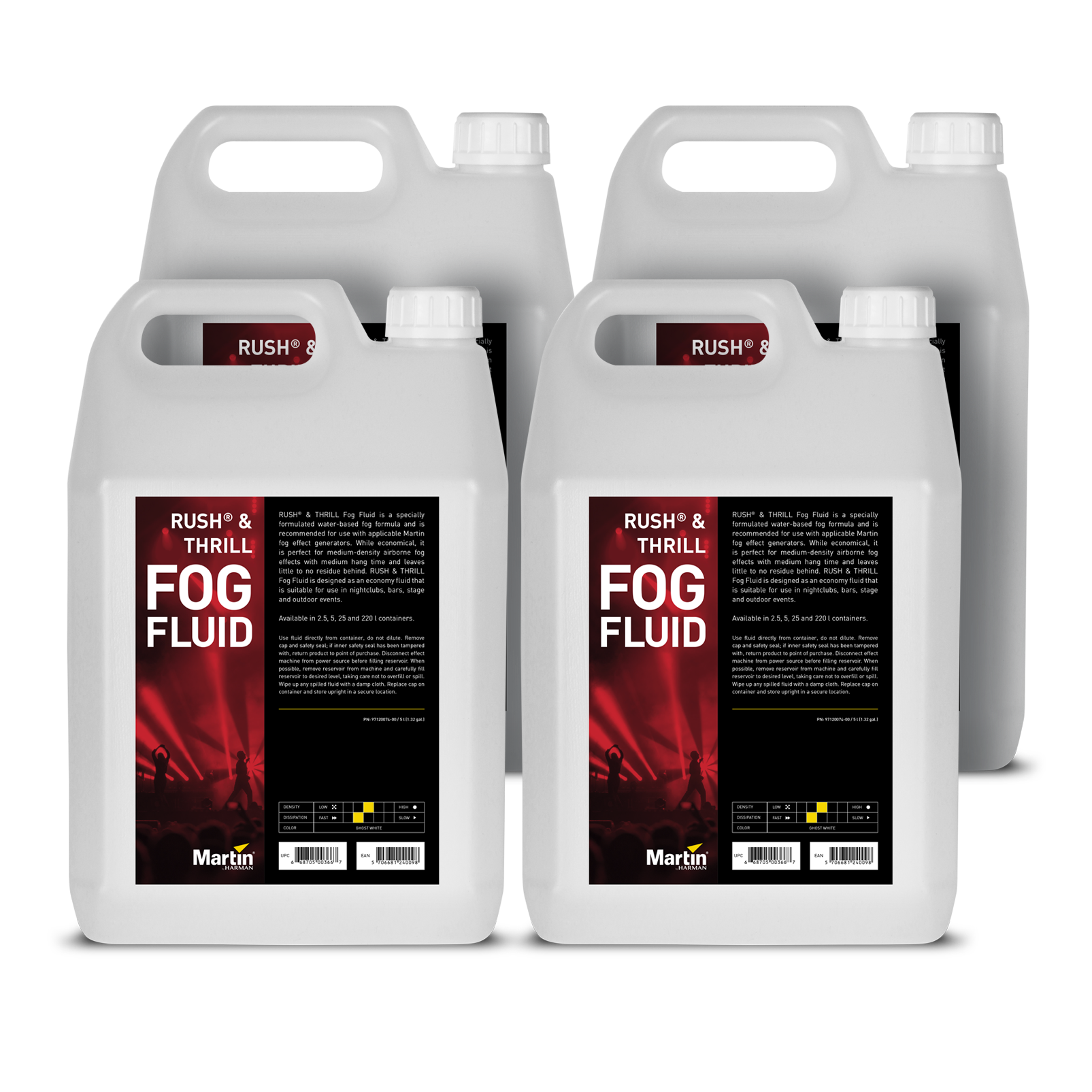 RUSH & THRILL Fog Fluid - 4 x 5L - White - For use in all Martin Fog Machines - Hero