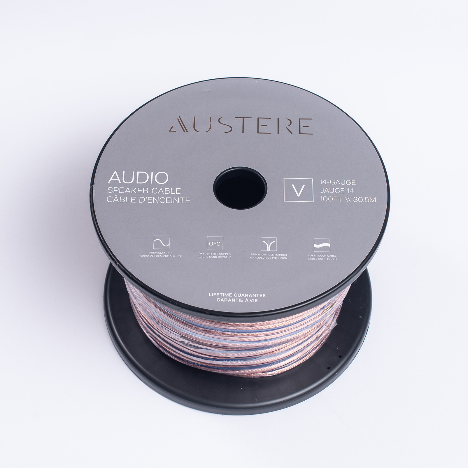 Austere V series 14AWG 100ft aDesign speaker cable - Black - Austere V series 14AWG 100ft aDesign speaker cable - Front