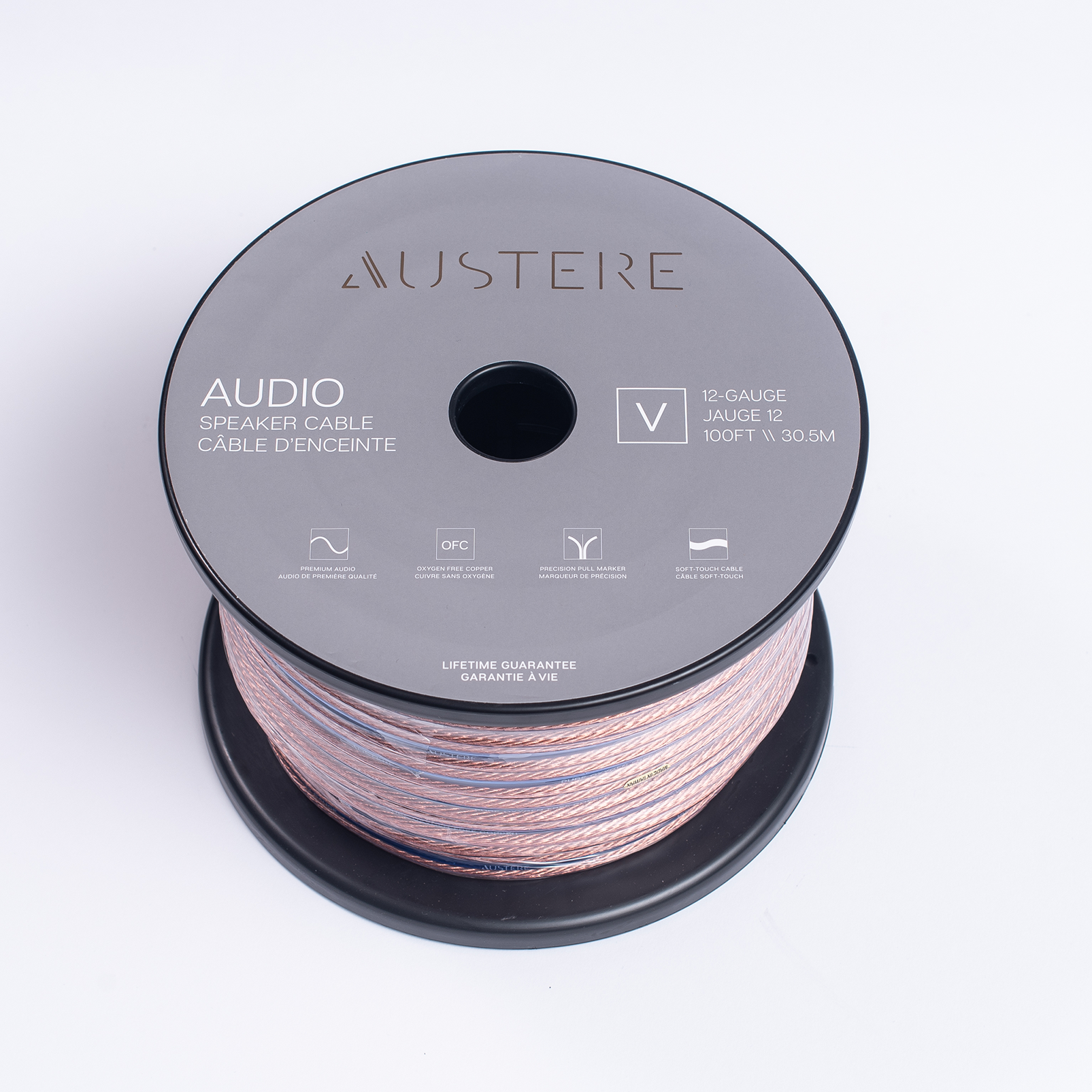 Austere V Series Speaker Cable 100ft - Black - Austere V series 12AWG 100ft aDesign speaker cable - Front